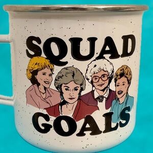NWOT GOLDEN GIRLS LICENSED SQUAD GOALS 21 OZ SPECKLED WHITE ENAMEL CAMPER MUG